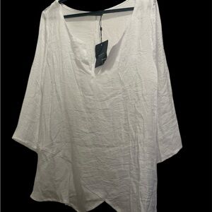 White Asymmetrical 3/4 Sleeve Tunic
